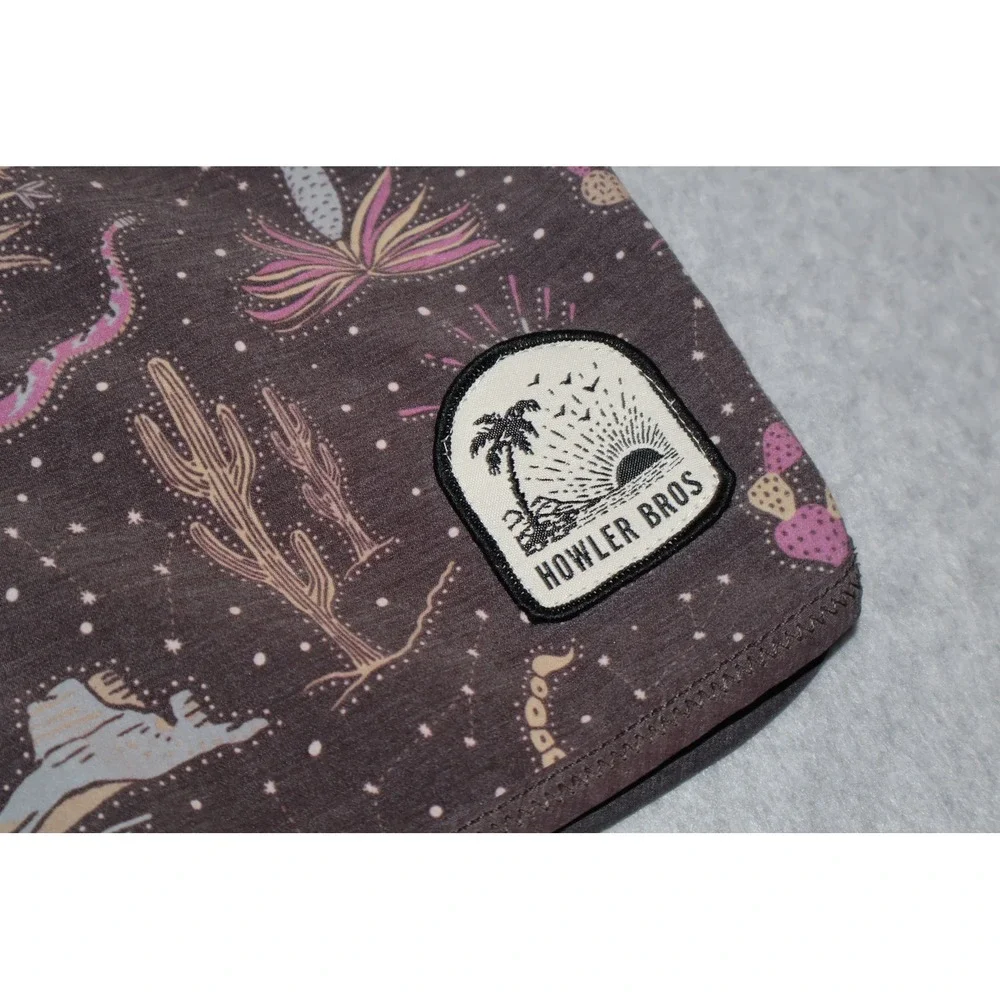 Howler Bros Board Shorts Mens 32 Brown Desert Cactus Scorpion Print Swim Trunks